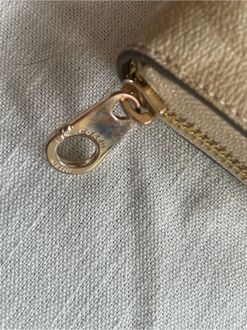 Coach Beige Signature Floral Zip Wallet